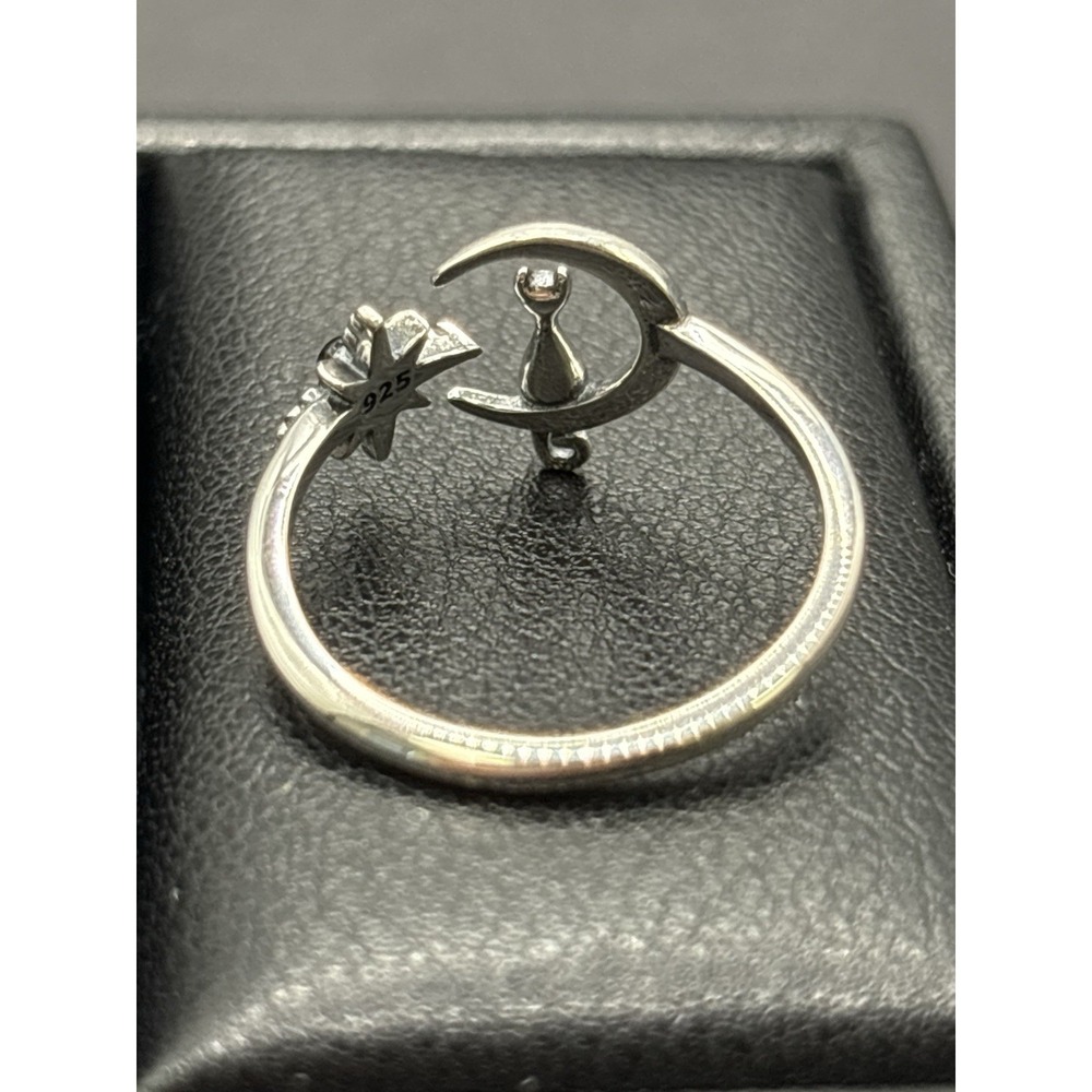 New Condition Sterling Silver Cat Onyx Moon Star Ring Size 7 J17 - Picture 10 of 12